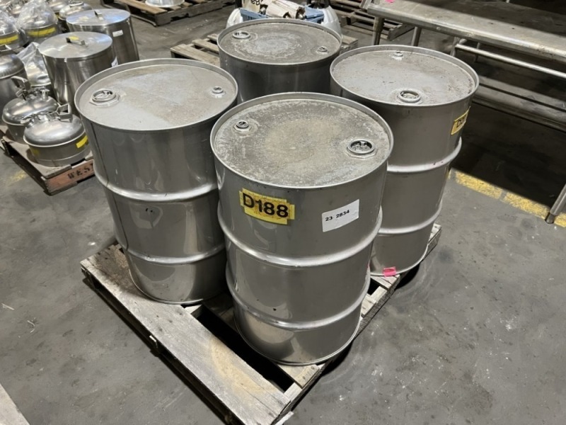 Stainless Steel 30 Gallon Drums, Qty 4