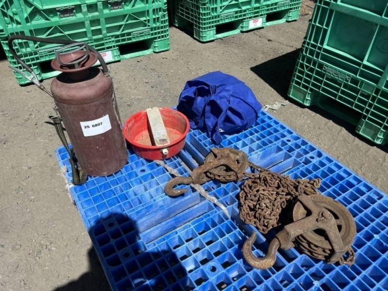Pump Sprayer, Chain Hoist & Lights