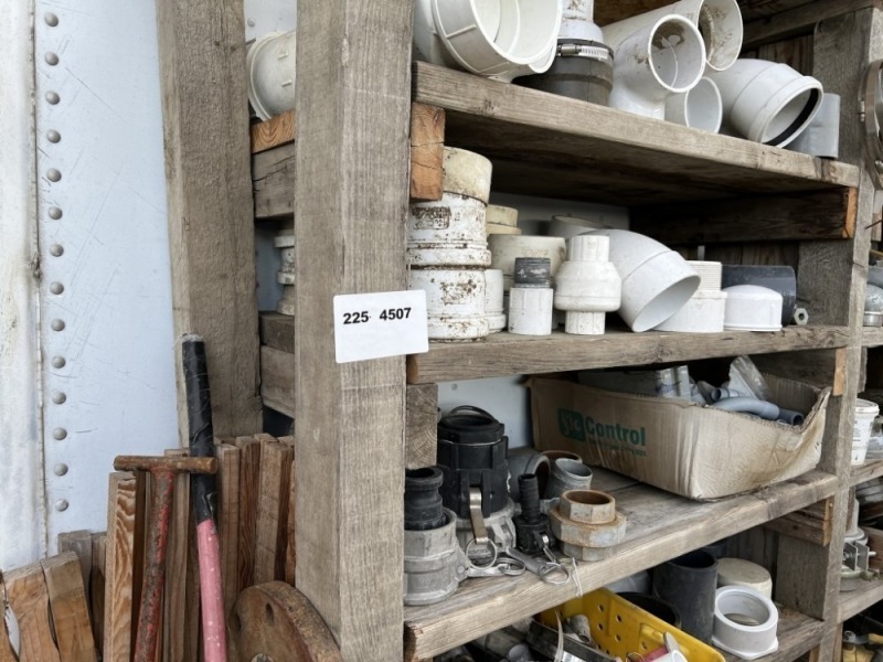Wood Shelving w/Pipes & Pipe Fittings