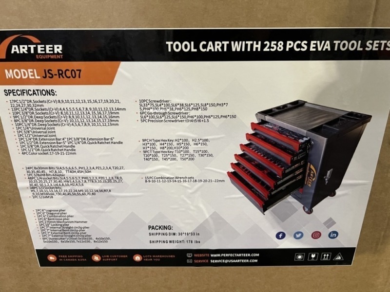 2025 ARTEER JS-RC07 Tool Cart w/258pc Tools