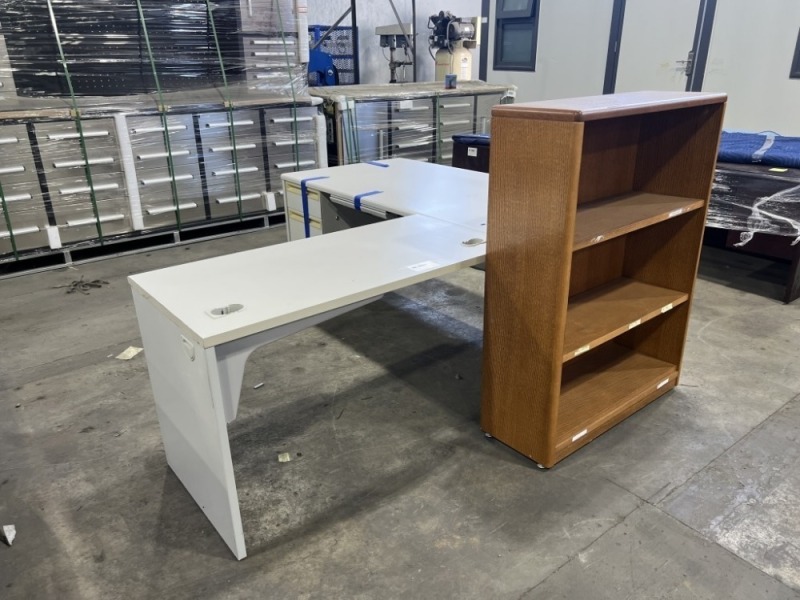 Office L-Shape Desk & 3-Shelf Bookcase
