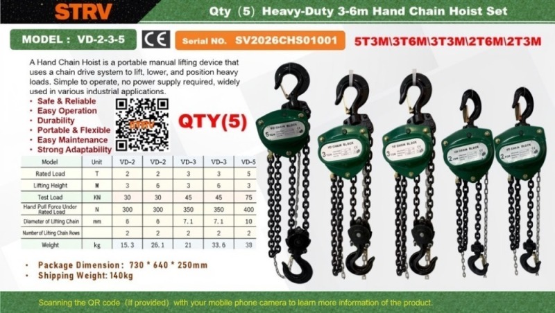2026 Starvox Heavy Duty Chain Hoists, Qty. 5