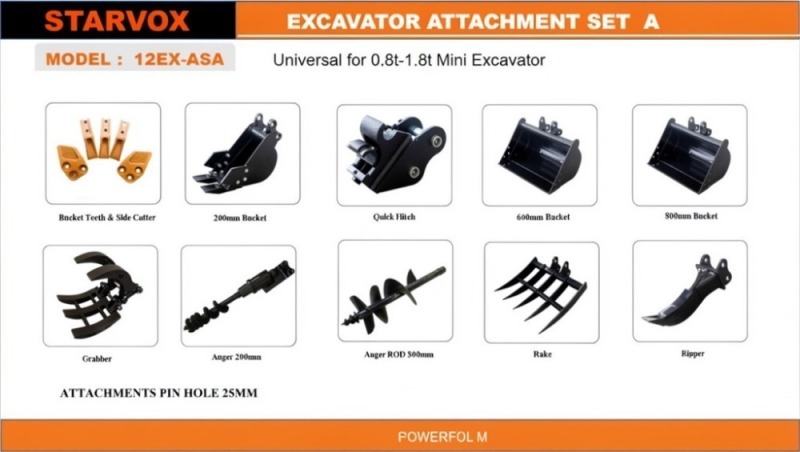 2026 Starvox 10pc Mini Excavator Attachments