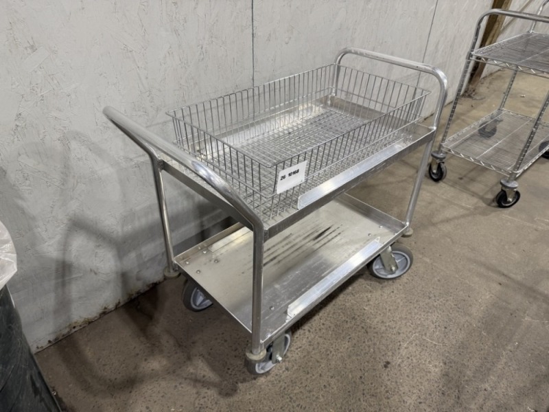 2 Tier Metal Utility Cart w/Metal Basket